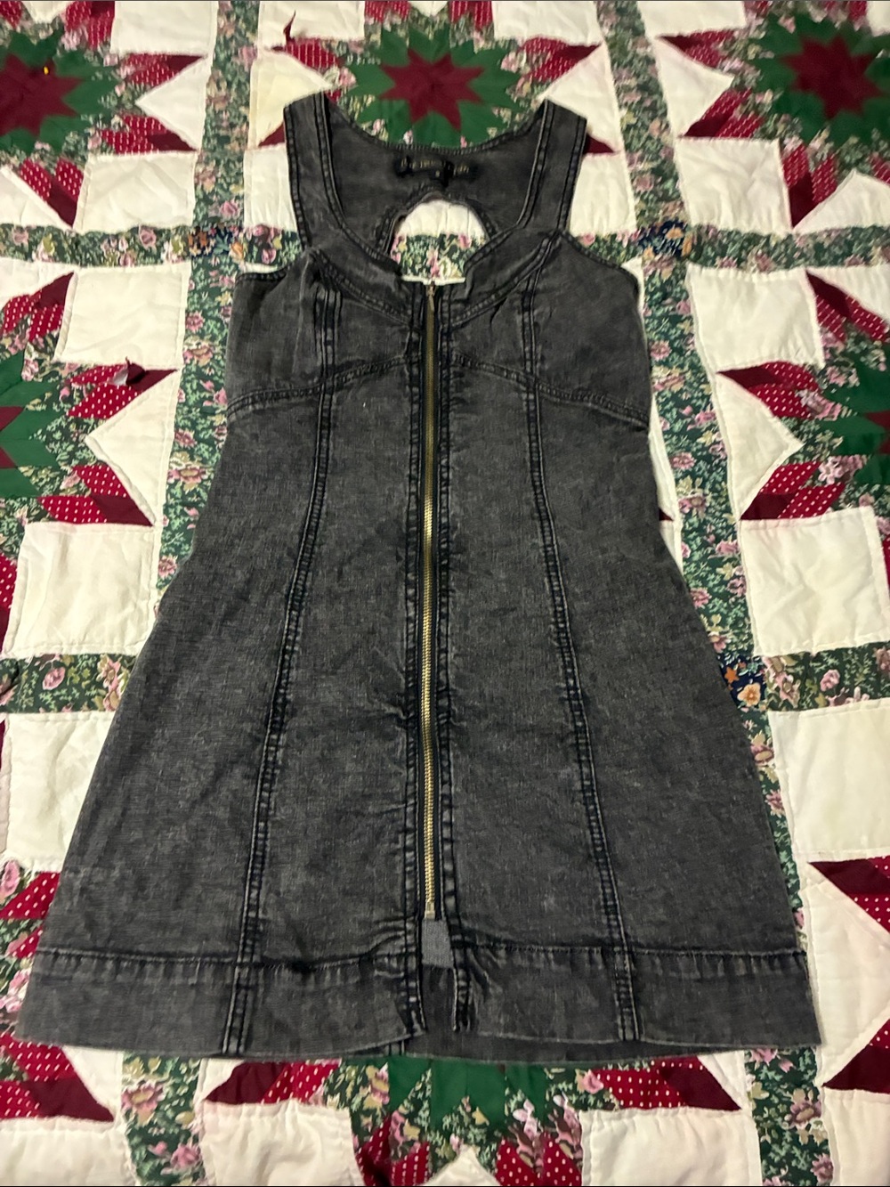 Paris Blues Washed Black Denim Mini Dress with Front Zip